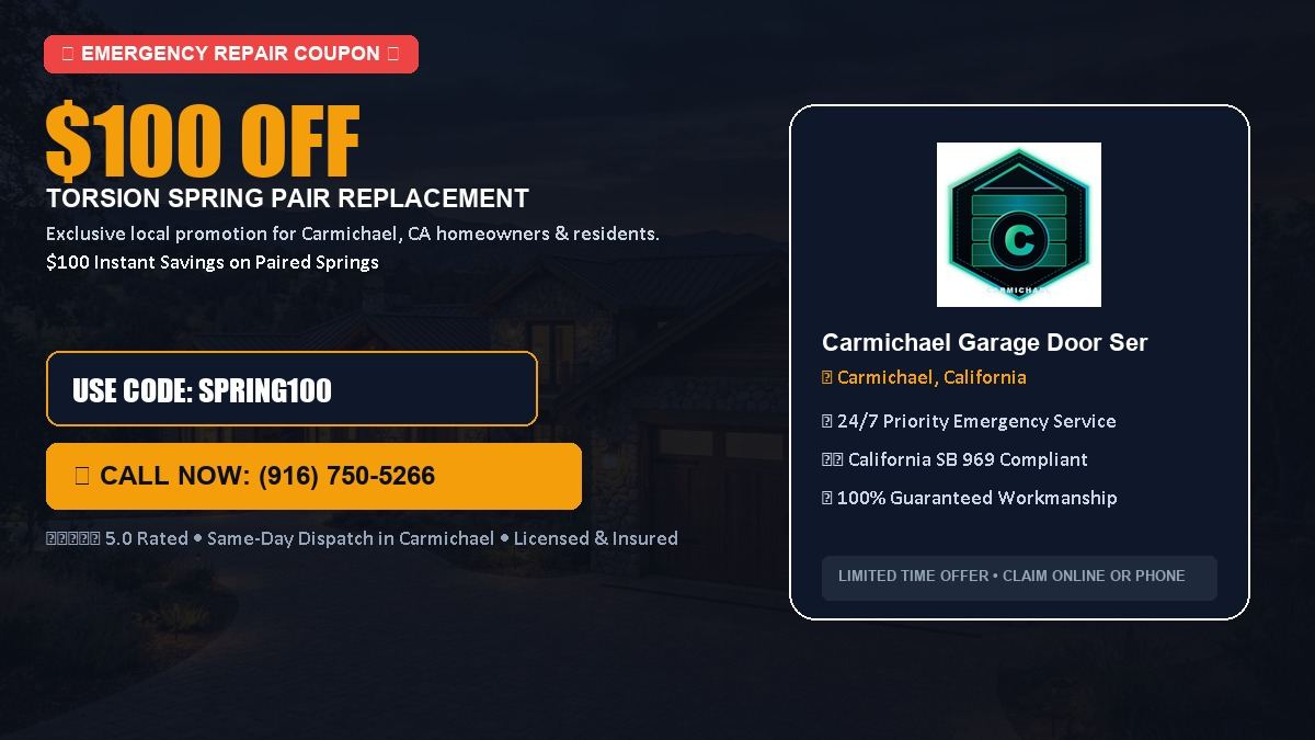 Carmichael Garage Door Service $100 OFF Dual Torsion Spring Replacement in Carmichael, CA